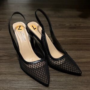 Elegant Black Mesh Slingback Heels Anne Michelle US7